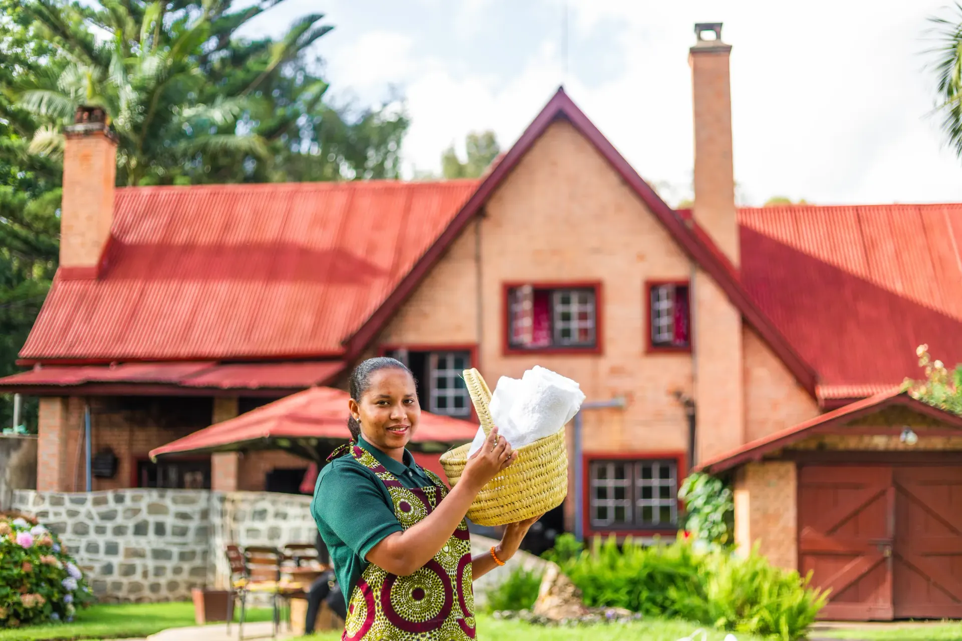Members of the lodge team gathered at Mullers — the local staff who run the kitchen, rooms, and guiding