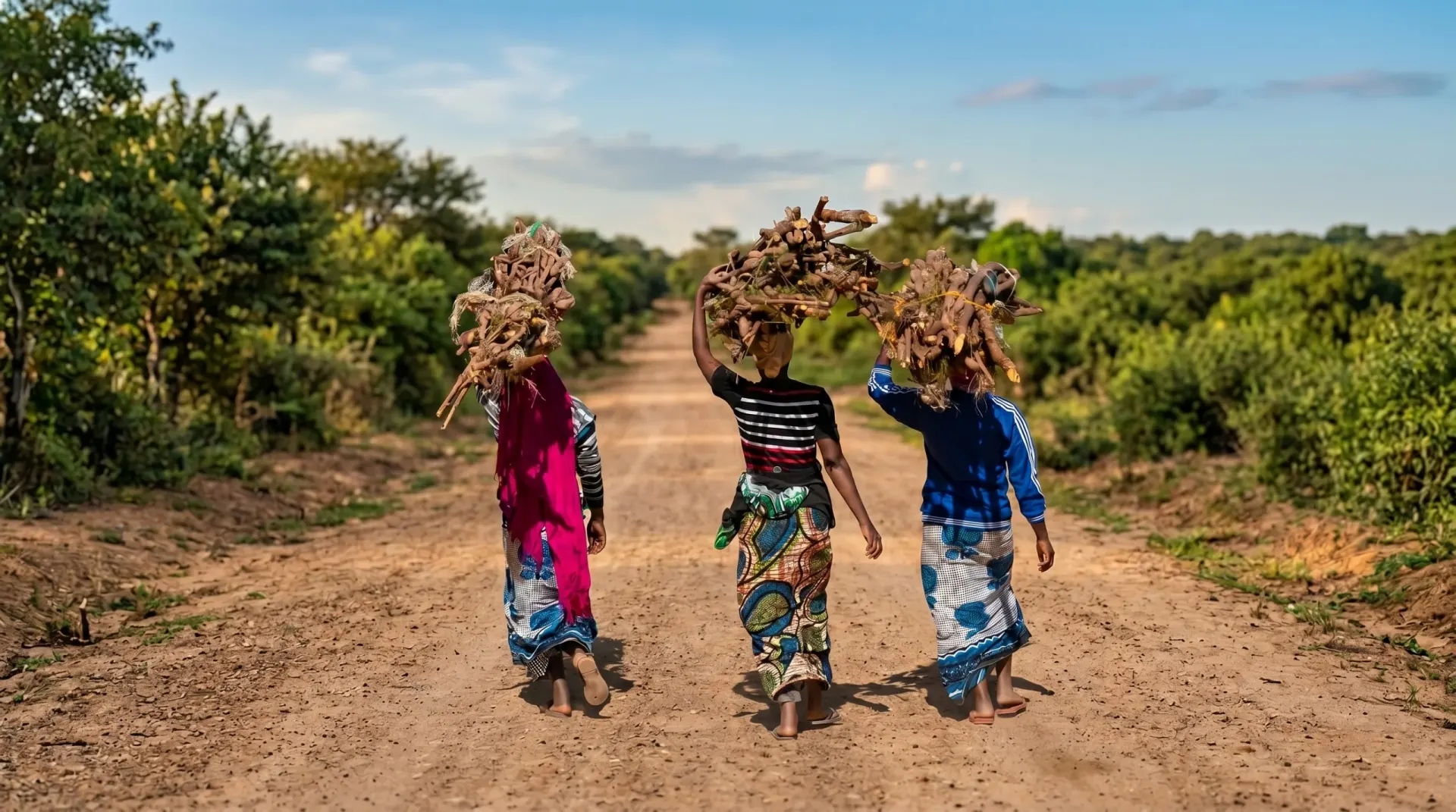 Villagers and visitors together on a guided cultural walk through the green Usambara highlands
